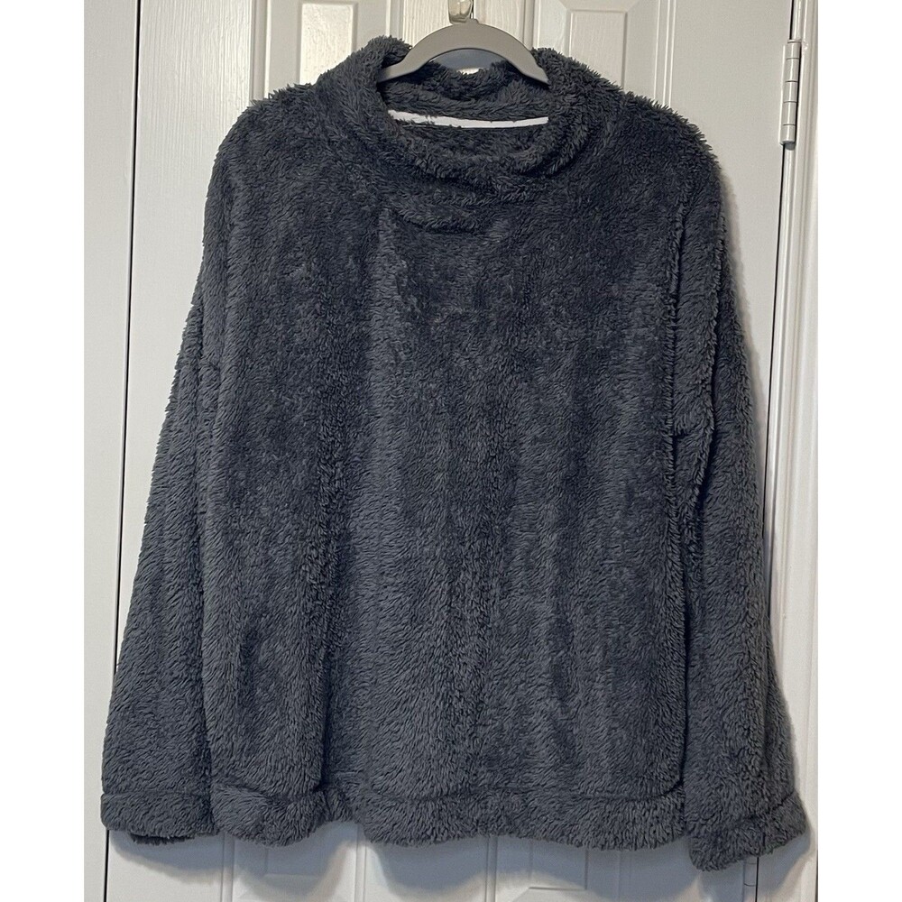 Jane and Bleecker Women’s Faux Fur Plush Pullover Gray Cowl Neck Sweater L Cozy